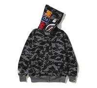 HAOZYUN Veste Camouflage avec Motif Requin Cardigan Zippé Sweat À Capuche Oversize avec Coutures Contrastées Sweat À Capuche pour Couples Homme-Femme (Color-1,TTG)