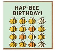 Hap-Bee Carte d'anniversaire - Jeu de mots amusant avec rangées d'abeilles mignonnes sur fond menthe - Carte d'anniversaire sur le thème de l'abeille pour lui, elle, enfants, amis