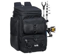 Hap Tim 42L Sac à dos de pêche avec 2 barres, sac de pêche multi-poches, accessoires d'équipement avec séparateur amovible, cadeaux pour hommes pour le jour du Père Noël(FB-2308-BK-UE)