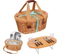 Hap Tim Ensemble de paniers de Pique-Nique en Osier pour 2 Personnes avec Mini Table de Pique-Nique Pliante à vin, Grand Sac Isotherme et kit de Service de Couverts pour(EU-Y2209-2-CM)