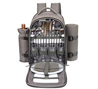 Hap Tim Panier à dos de pique-nique pour 4 personnes avec couverture, porte-vin, compartiment isotherme, ensemble de couverts, pour couples, idées, cadeaux de fiançailles, gris (3065-G)
