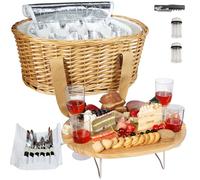 Hap Tim Panier de Pique-Nique en Osier pour 4 Personnes avec Mini Table de Pique-Nique Pliante et Grand Sac Isotherme et kit de Service de Couverts pour 4 Personnes, Cadeaux de Couple, Cadeaux de