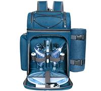 Hap Tim Sac à Dos de Pique-Nique pour 2 Personnes avec 2 Compartiments isothermes, Porte-vin, Couverture Polaire, Ensemble de Couverts, Parfait pour la Plage, la randonnée, Le Camping, Les barbecues,