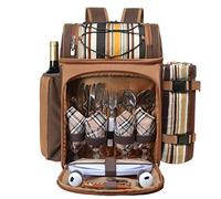 Hap Tim Sac à Dos de Pique-Nique pour 4 Personnes avec Compartiment Refroidisseur, Couverture en Polaire, Assiettes et Couverts Parfait pour Le Plein air, Le Sport, la randonnée, Le Camping