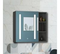 HAPAOSO Armoire Murale de Salle de Bain avec Miroir et Rangement et Grille de Rangement Ouverte, 70x60cm, Anthracite