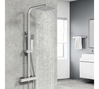 HAPAOSO Colonne de Douche Thermostatique 38 °C, Colonne de Douche Réglable en Hauteur, Ensemble de Pommeau et Douchette pour Salle de Bain (Gris clair)