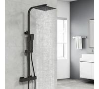 HAPAOSO Colonne de Douche Thermostatique 38 °C, Colonne de Douche Réglable en Hauteur, Ensemble de Pommeau et Douchette pour Salle de Bain (Noir)