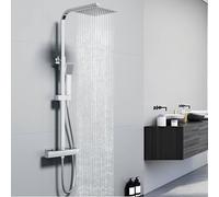 HAPAOSO Colonne de douche thermostatique, douche pluie réglable en hauteur, colonne de douche haute pression, ensemble de douche carré avec mitigeur chrome