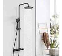 HAPAOSO Colonne de Douche Thermostatique, Ensemble de Douche Thermostatique en Laiton, Réglable en Hauteur et en Angle pour Salle de Bain (ronde1, noir)