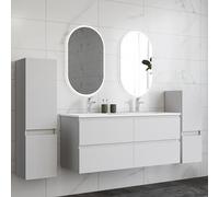 HAPAOSO Ensemble Meubles Salle de Bain 120 cm Blanc - Vasque Céramique, Colonne Bas+Colonne Haute ，4 Tiroirs de Stockage, Miroir LED Ovale Dimmablex2