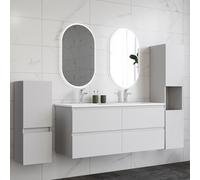 HAPAOSO Ensemble Meubles Salle de Bain 120 cm Blanc - Vasque Céramique, Colonne Haute+Colonne Bas ，4 Tiroirs de Stockage, Miroir LED Ovale Dimmablex2