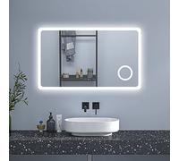 HAPAOSO LED Miroir de Salle de Bain ， Miroir Mural Lumineux,écran Tactile + Horloge + loupe + Anti-buée + Chauffage/Refroidissement/Couleur Neutre Trois-en-Un température de Couleur réglable_100*60cm