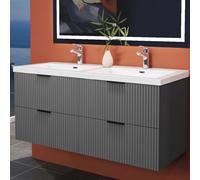 HAPAOSO Meuble de Salle de Bain avec Vasque Pierre Artificielle 120 cm. Rayé Anthracite,Armoire de Stockage, 4 tiroirs