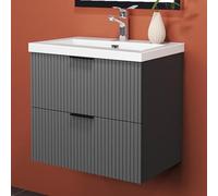 HAPAOSO Meuble de Salle de Bain avec Vasque Pierre Artificielle 60 cm. Rayé Anthracite,Armoire de Stockage, Deux tiroirs