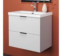 HAPAOSO Meuble de Salle de Bain avec Vasque Pierre Artificielle 60 cm. Rayé Blanc,Armoire de Stockage, Deux tiroirs