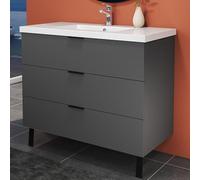 HAPAOSO Meuble de Salle de Bain avec Vasque Pierre Artificielle 99 cm. Anthracite Meuble de Rangement, 3 tiroirs