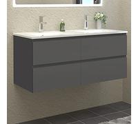 HAPAOSO Meuble de Salle de Bain Double Vasque 120 cm + Casier Couleur Anthracite（Quatre tiroirs）