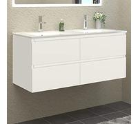 HAPAOSO Meuble de Salle de Bain Double Vasque 120 cm + Casier Couleur Blanc（Quatre tiroirs）