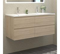 HAPAOSO Meuble de Salle de Bain Double Vasque 120 cm + Casier Couleur chêne（Quatre tiroirs）