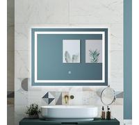 HAPAOSO Miroir de Salle de Bain LED 100x60cm -3 Couleurs Dimmable (3000K-6000K) - Commande Tactile Lumière/Anti-Buée - Mémoire Automatique - IP44 - Horizontal/Vertical