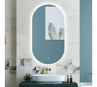 HAPAOSO Miroir de Salle de Bain Ovale 90 x 45 cm LED Mural avec Éclairage 3 Couleurs Dimmable, Anti-buée, Fonction Mémoire, Design Moderne