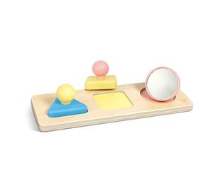 Hape Bébé Puzzle Trieur de Formes Montessori en Riz - Puzzle Bébé 10 Mois et Plus - Jeu des Couleurs, des Formes et de la Réflexion - 3 Miroirs de Couleurs et de Formes différentes Inclus, sans BPA