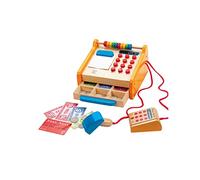 Hape - Caisse Enregistreuse Enfants en Bois Durables - Caisse Marchande en Bois avec Calculatrice, Billets, Pièces, Scanner, Carte Bancaire - Apprendre à Compter, Compétences Sociales & Imagination