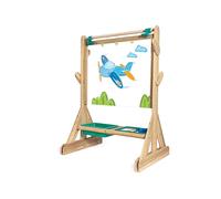 Hape Chevalet Enfant Extérieur en Bois Double Face - Enfant 3 ans Peinture, Dessin - Activité Créative Maternelle - Bac en Plastique, Palettes, Pinces à Papier, Rouleau à Peinture - Cadeau Enfant