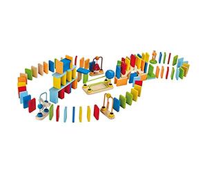Hape Circuit Domino Arc-en-Ciel - pour Enfants 3 Ans et Plus - 100 Pièces de Domino en Bois et 7 Accessoires - Principes Steam, Idéal pour la Reconnaissance Spatiale & des Couleurs - Jeu Educatif