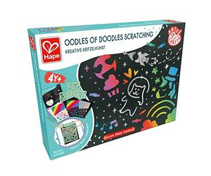Hape Coffret Artistique Tableaux à Gratter - Enfants de 4 Ans et Plus - pour Motricité Fine, Créativité - 20 Feuilles à Gratter, 2 Stylets en Bois, 1 Poster A4 Inclus - Activité Manuelle Coloriage