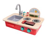 Hape Cook & Create Ensemble de Jeu de Cuisine en Bois pour Enfant | Mini poêle à bois avec sons de bulles, robinet d'évier rotatif, tableau noir, poêle, spatule et accessoires alimentaires