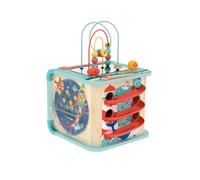 Hape Cube de Motricité Magique - Centre d'Activité Enfant 1 an - 5 Faces d'Activités - Animaux, Formes, Labyrinthe, Balles en Bois, Jeu de Tri, Roue, Alignement - Éveil Ludique & Motricité