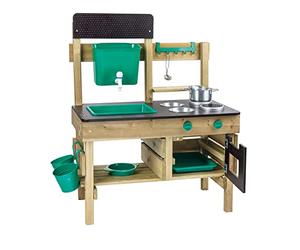 Hape Cuisine Extérieure pour Enfant 3 ans et plus - Lavabo, Évier, Passoire, Four Intégrés en Bois et Bambou Certifiés FSC - Apprendre la Cuisine et le Jardinage - Kit Dinette Bois Enfant Premium