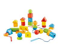 Hape E1019 Jeu de 32 pièces de jeu de filetage E1001 en bois coloré