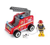 HaPe International – Camion de pompiers E3024 – Jouet d'imitation en bois – Rouge