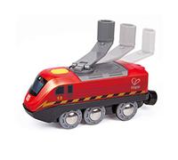 Hape Jouet Locomotive à Manivelle Rouge et Noire pour Circuit Train en Bois - Jeu Éducatif pour Enfant 3 Ans et Plus - Roule sans Piles - Compatible Marques Traditionnelles de Circuit Train