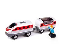 Hape Jouet Train Électrique Intercité Circuit Train Bois - Locomotive Rouge et Blanc, Wagon Aimanté, Toit Ouvrant, Bonhomme - Jeu Educatif Enfant de 3 Ans et Plus - Compatible Marques Traditionnelles