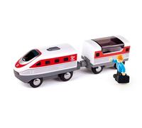 Hape Jouet Train Électrique Intercité Circuit Train Bois - Locomotive Rouge et Blanc, Wagon Aimanté, Toit Ouvrant, Bonhomme - Jeu Educatif Enfant de 3 Ans et Plus - Compatible Marques Traditionnelles