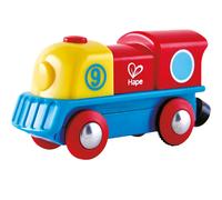 HaPe Locomotive à moteur E3820 – multicolore (rouge/jaune/bleu), à piles, bouton on/off