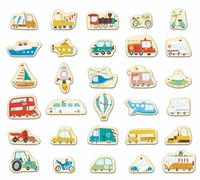 Hape Magnets Moyens de Transport - Enfant +1 an, 30 Aimants Magnétiques Véhicules Classiques - Motricité Fine, Jeu Educatif Enfants - Langage, Frigo, Tableau Magnétique - Apprentissage Transport