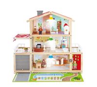 HaPe International – Maison de poupée Villa Family – 4 poupées, 10 pièces en bois
