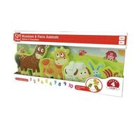 Hape Numbers & Farm Animal Puzzle Double-Sided Wooden Jigsaw Game for Kids 10-Piece, Multi-Coloured