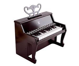 Hape Piano Droit Électronique Noir avec Apprentissage Interactif - Piano en Bois 25 Touches Lumineuses, Pupitre en Bois Inclus, Jouet Enfant 3 Ans - Instrument de Musique, Jouet Éducatif Fille Garçon