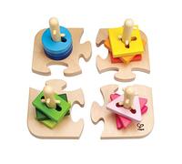 Hape Puzzle à Empiler en Bois - Puzzle Bébé 18 Mois Formes & Couleurs - Puzzle à Plusieurs Dimensions - Coordination Oeil-Main, Motricité Fine & Résolution des Problèmes - Finitions Non Toxiques