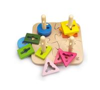 Hape Puzzle à Empiler en Bois - Puzzle Bébé 18 Mois Formes & Couleurs - Puzzle à Plusieurs Dimensions - Coordination Oeil-Main, Motricité Fine & Résolution des Problèmes - Finitions Non Toxiques
