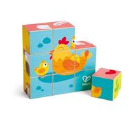 Hape Puzzle Cube Animaux de la Ferme - Puzzle 6 en 1 avec 9 Motifs d'animaux de la Ferme - Puzzle en Bois pour Tout-Petits, Jouets de motricité et Jeu éducatif pour Enfants à partir de 24 Mois
