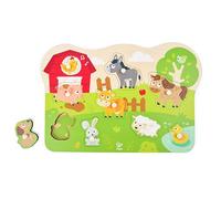 Hape Puzzle de la Ferme en Bois avec Boutons de préhension pour Enfants - Jouet éducatif Tout Autour de la Ferme - Jouet de motricité à partir de 24 Mois