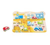 Hape Puzzle en Bois avec Boutons de préhension pour Enfants - Jouet éducatif avec véhicules de Construction - Jouet de motricité à partir de 24 Mois