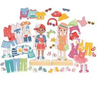 Hape Puzzle en Bois Je M'habille avec Mes Vêtements Aimantés - 66 Pièces, Jeu Enfant 3 Ans Apprentissage des Couleurs, Textures, Motifs - Cadeau Anniversaire, Maternelle - Figurines Garçon et Fille