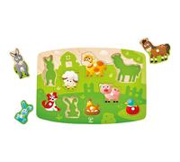HaPe International - Puzzle en bois - Animaux de la Ferme - Boutons - 10 pièces - Dès 20 mois